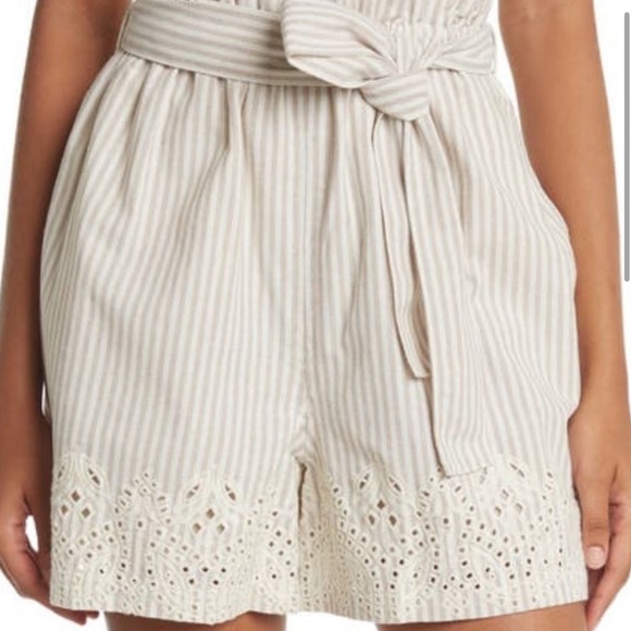 JOHNNY WAS Women Ciana Embroidered High Waist Stripe Paper Bag Short - Picture 1 of 6